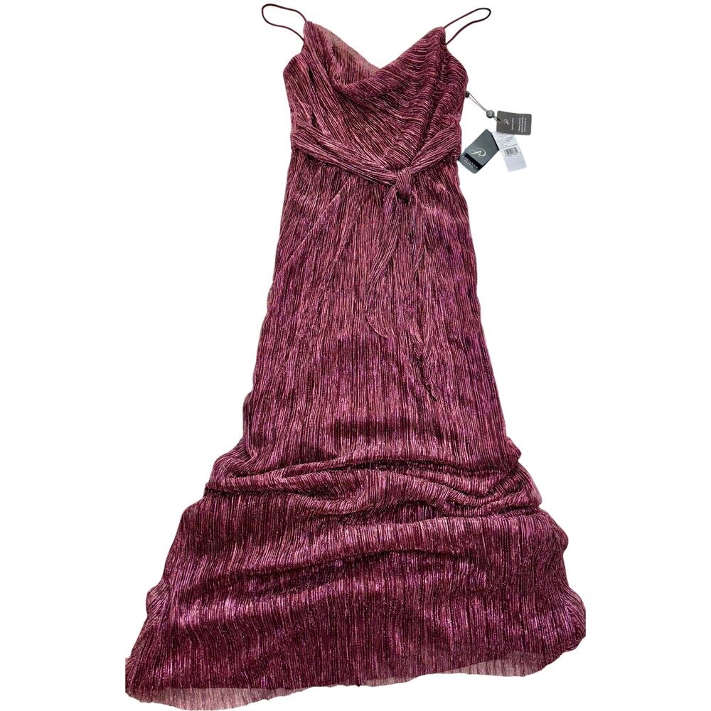 Adrianna Papell Metallic Crinkle Floor-Length Gown Dress, Size 4